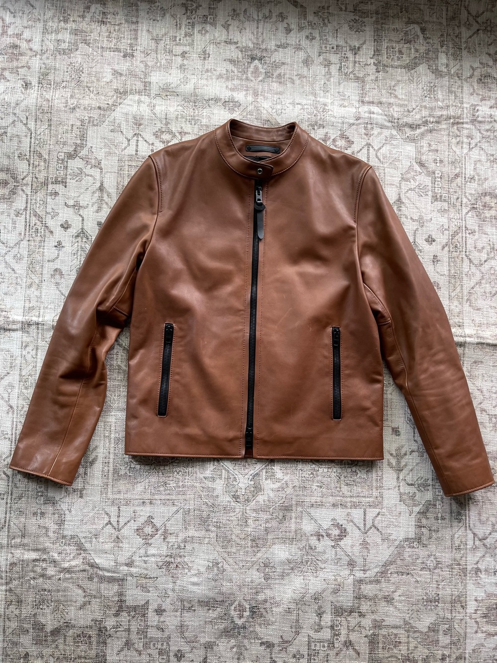 Coach Chestnut Brown Leather Zip Racer Bomber Jacket